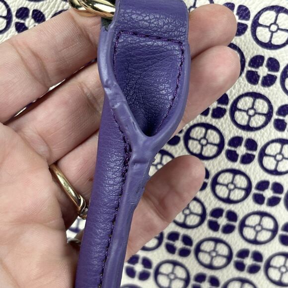 Iman Global Chic Logo Print Dome Satchel Handbag Purse Purple Gold Trim Ivory - Picture 15 of 16